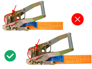 Correct and incorrect positioning of a ratchet tie down mechanism