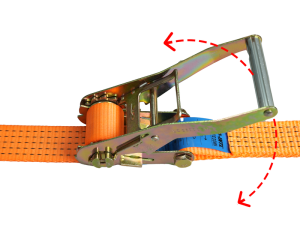 Moving the ratchet handle back and forth to tighten a tie down strap