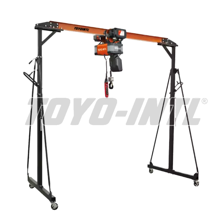 TOYO-INTL gantry crane. Portable overhead crane system for material lifting.